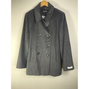 Calvin Klein Women's Double Breasted Peacoat Black Size 14 Cashmere Blend